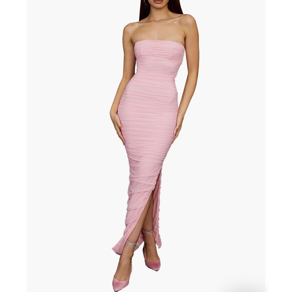 House of CB Sofia Fairy Pink Strapless Ruched Maxi Gown Dress Size L+ NWT